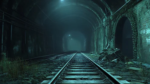 Misty railway tunnel invites a quiet walk toward soft light