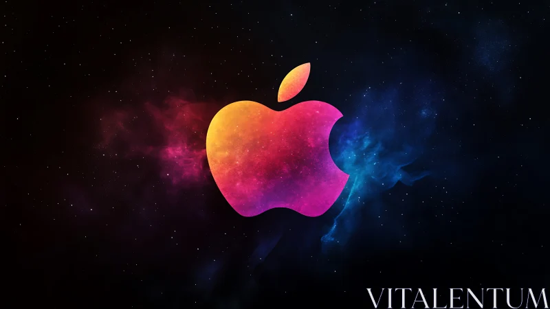 Nebula-hued apple silhouette floating in deep starfield.