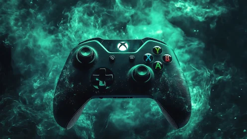 Xbox Controller Rendered in Neon Emerald Atmosphere.