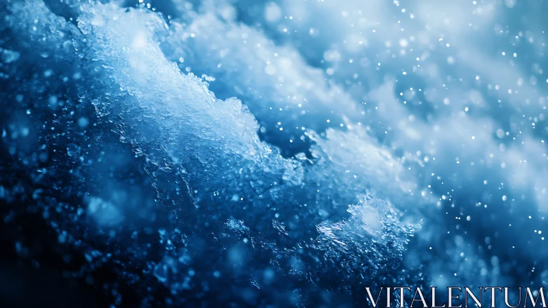 Glistening blue ice and swirling water in soft winter light.