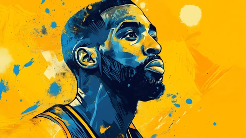 Side-profile digital portrait of basketball player in blue and yellow