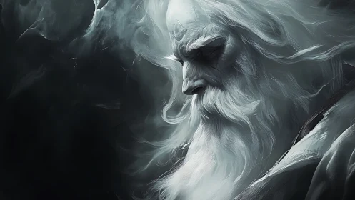 Storm-breathing elder carves silence into swirling shadow