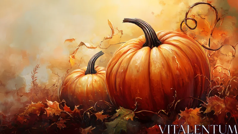 Autumn pumpkins rendered with high saturation and dynamic brushwork