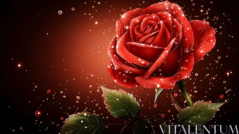 Red rose with water droplets on dark background