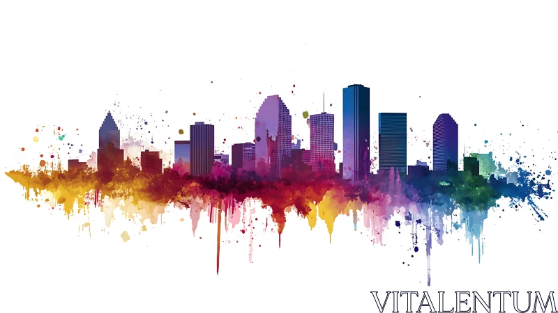 Skyline splashed in prismatic watercolor dreams and drips.