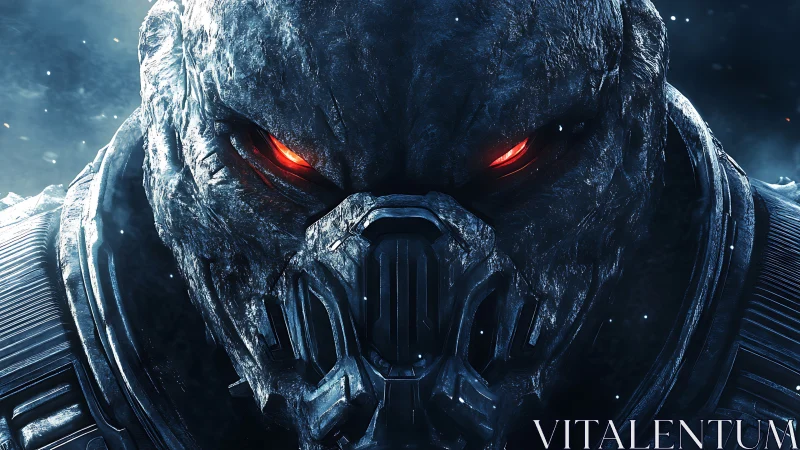 Cryogenic war-beast portrait with armored respirator mask.