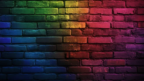 Radiant rainbow light washes gently across a brick wall