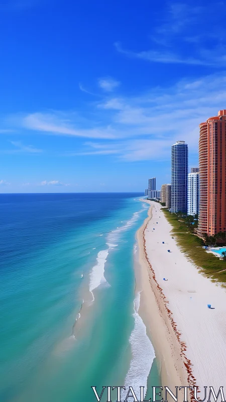 Coastal skyline with turquoise surf and linear high-rises.