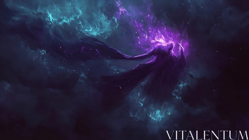 Nebular wraith erupting in violet plasma within voidscape.