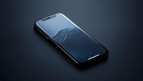 Modern smartphone on dark surface with minimalist aesthetic.