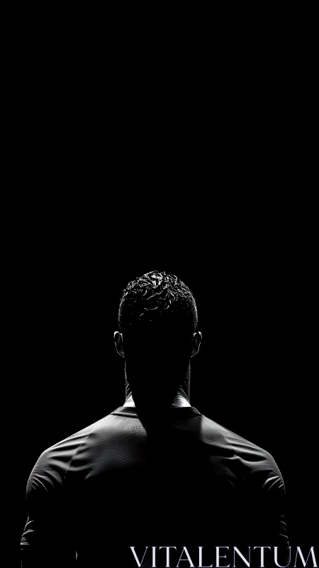 Silhouetted male athlete stands under narrow overhead light