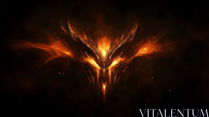 Fiery abstract symmetrical form on dark background.