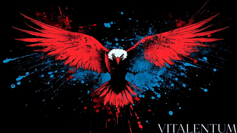 Vibrant Bald Eagle with Red Wings in Abstract Paint Splash Style.