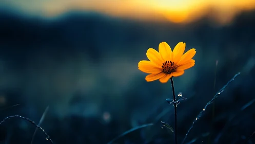 Golden wildflower greeting the quiet glow of twilight.