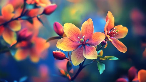 Radiant Gradient Blossoms Against Luminous Bokeh Background.