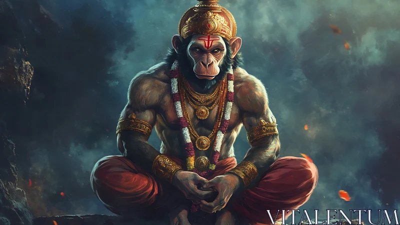 Divine monkey warrior figure in ornate armor and ornaments.