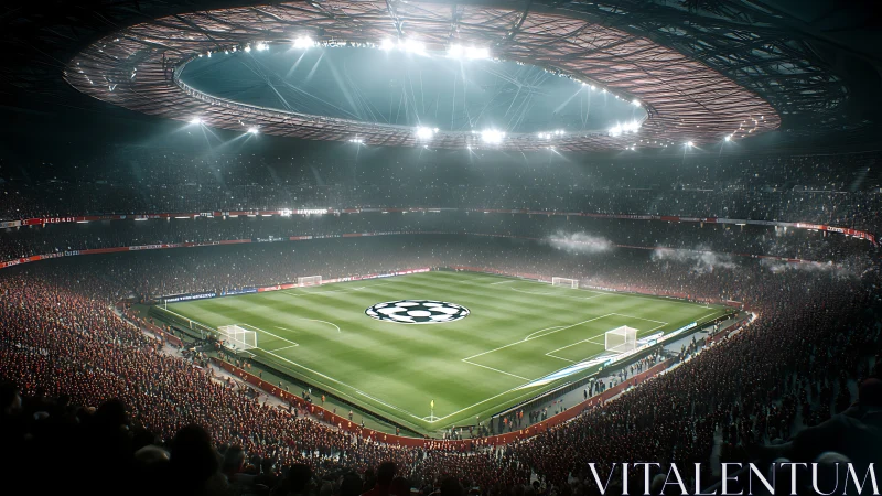 Floodlit football stadium hosts packed night championship match