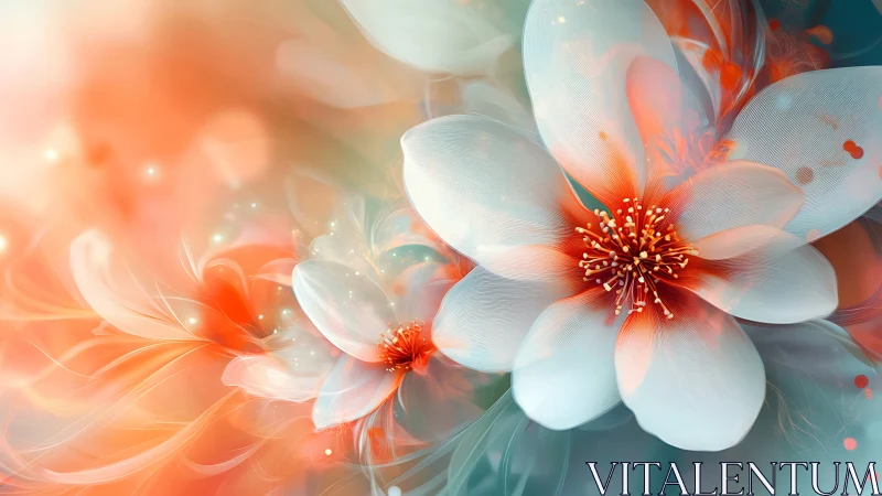 White Peony Bloom with Red Stamens: Digital Floral Rendering.