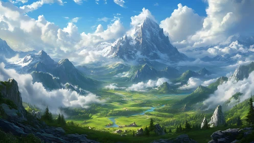 Cloud ladders climb toward the glacier-crowned valley spire