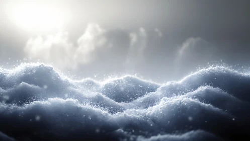 Luminous snowdrift waves shimmer under a soft winter sky