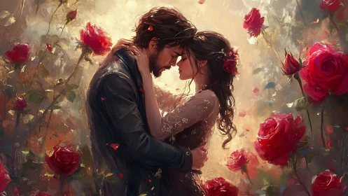 Two Hearts Bloom Together in a Garden of Roses