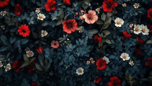 Moody Garden Blooms with Dark Foliage Background