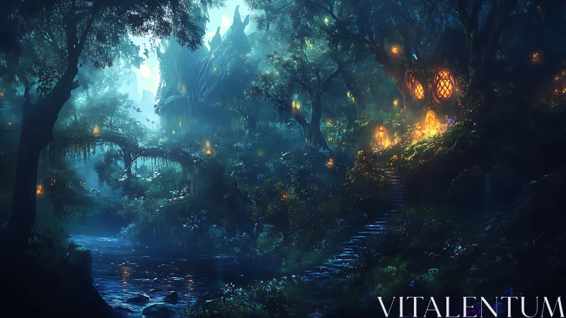 Enchanted Forest Cathedral. Magical woodland sanctuary illuminated.