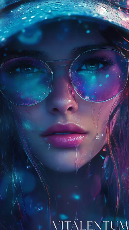 Neon rain rewrites her gaze into a quiet electric storm