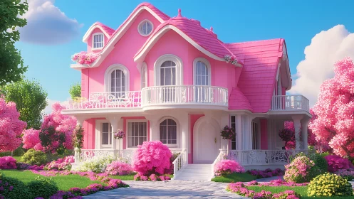 Candy-pink dream villa blooms in a sugar-sweet garden glow.