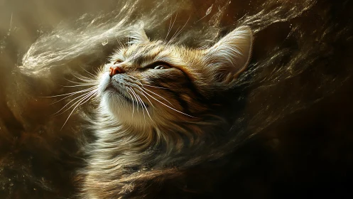 Luminous Feline Dreams Captured in Swirling Golden Cosmos