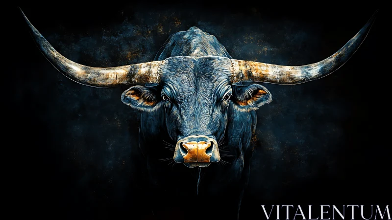 Bronze horned titan stares through midnight sparks and shadow