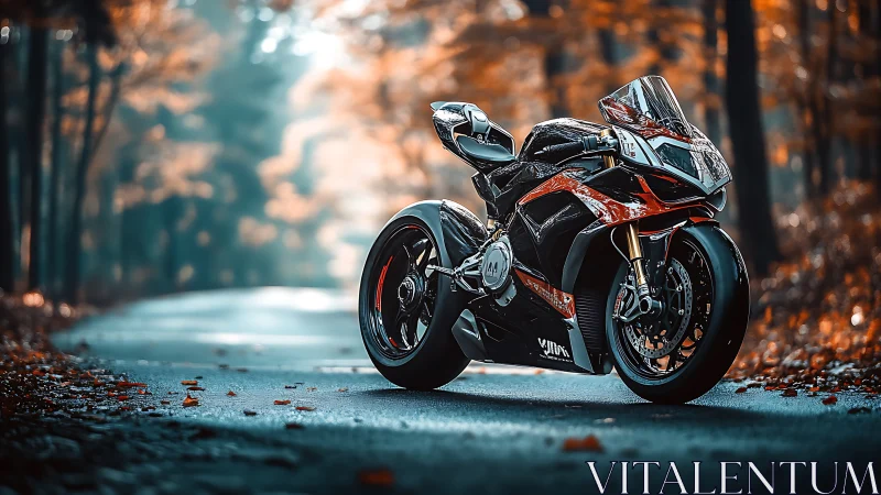 Autumn asphalt rocket poised in a forest of burning leaves.