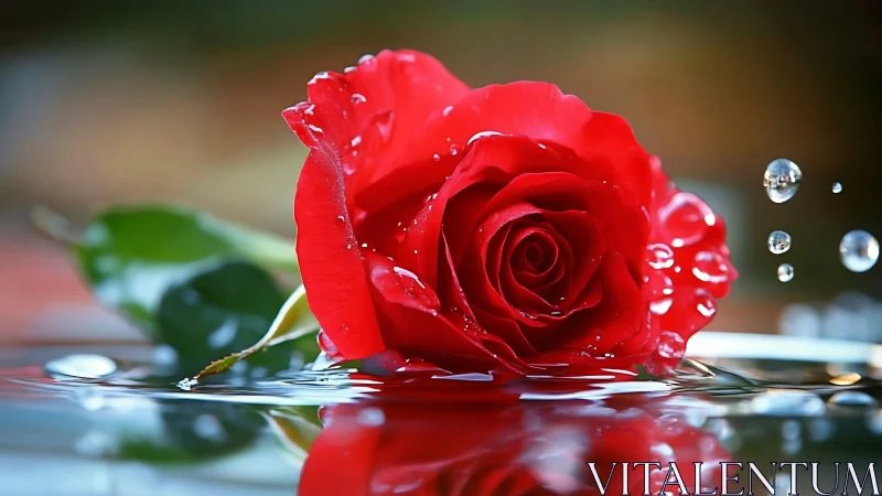 A Glistening Red Rose Adorned With Dewdrops