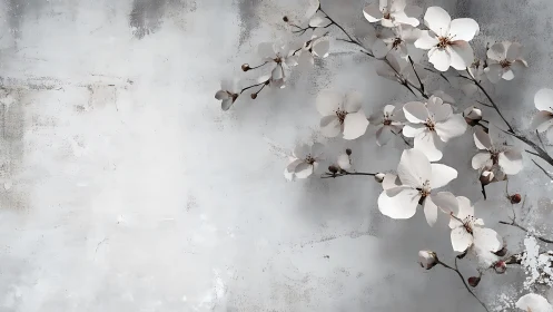Weathered Blooms: Delicate White Blossoms Against Distressed Stone.