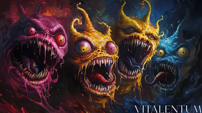 Fierce gooey monsters roar in a wild splash of neon color