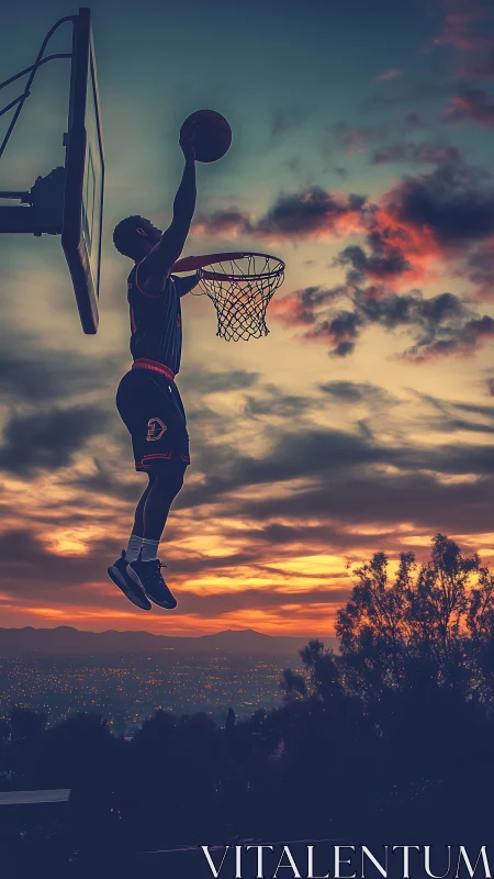 Sunset city dunk capturing pure joy in midair motion.