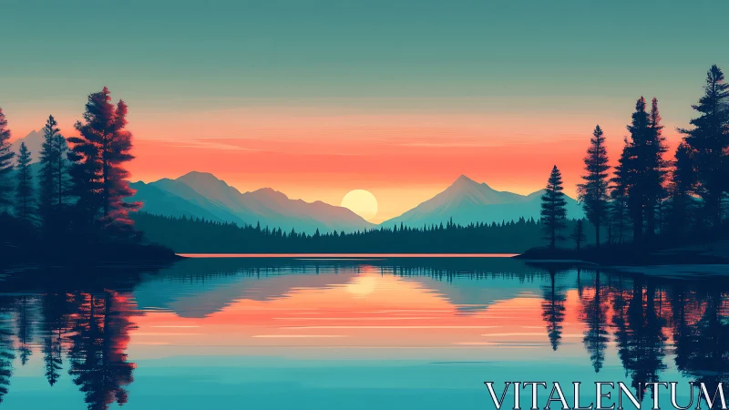 Sunset hush over mirror lake and distant blue mountains.