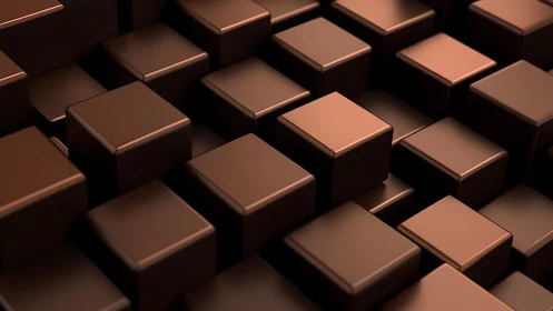 Bronze metallic cubes in staggered isometric 3D grid field