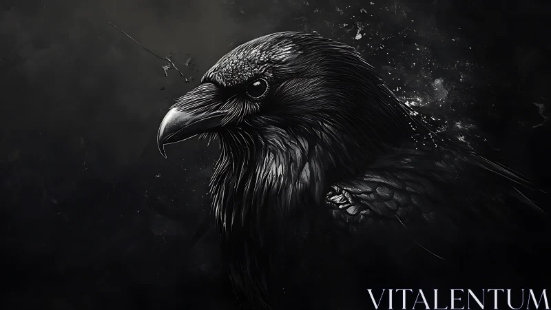 Midnight raven sharpens its gaze in splintered starlight