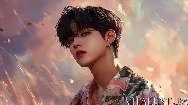 Soft-lit digital portrait of androgynous youth with painterly bokeh