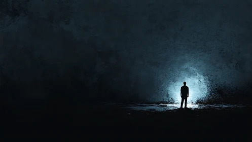 Solitary silhouette leans into a small electric twilight