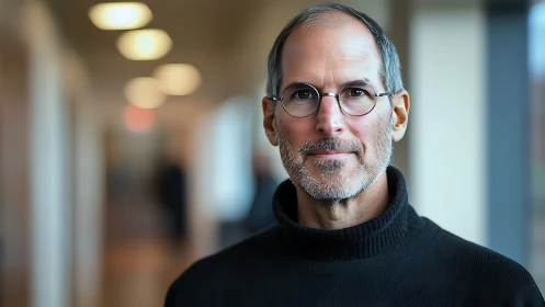 Mature man in turtleneck rendered as crisp photoreal portrait