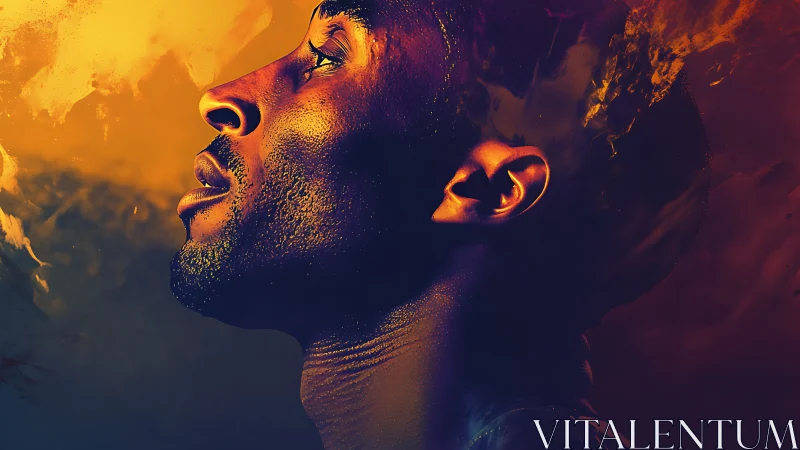 Skybound dreamer drenched in molten twilight resolve.