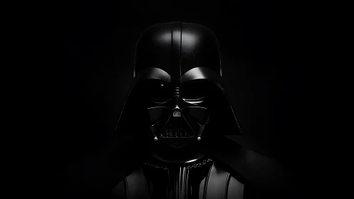 Moody sci fi helmet portrait glows softly in deep darkness