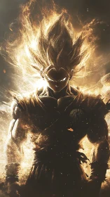 Celestial Saiyan silhouette in blazing monochrome aura study.