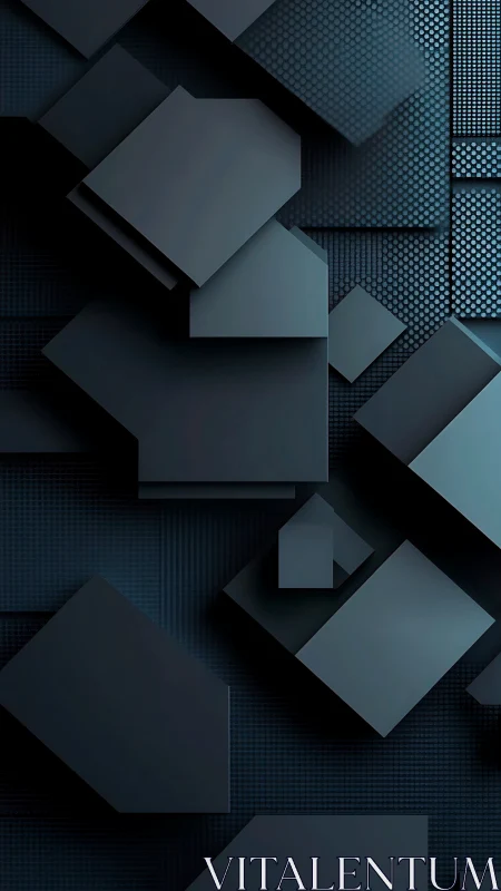 Layered geometric panels in moody dark teal lighting.