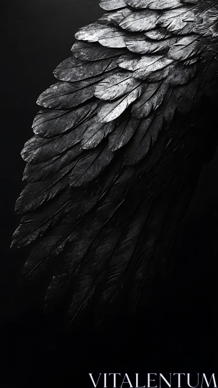 Detailed black feathered wing rendered on dark background