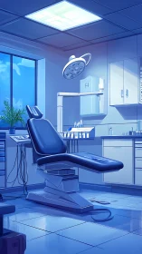 Sterile dental operatory rendered in cool clinical blue light