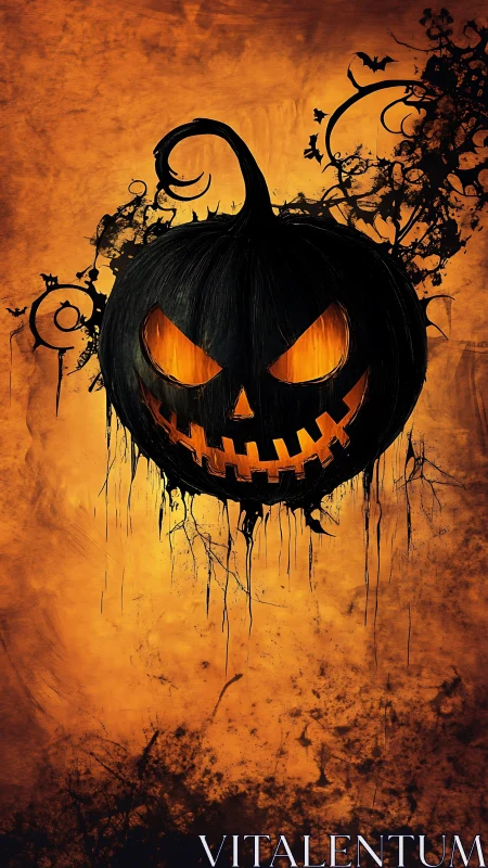 Sinister carved pumpkin silhouette on molten orange sky.