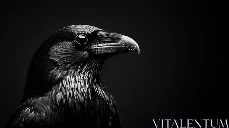 Striking Black and White Portrait of a Raven in Dramatic Lighting.